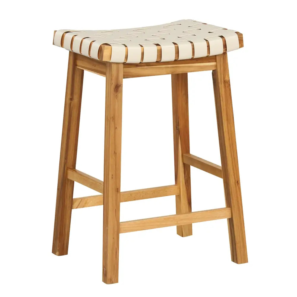 Faux PU Leather Bar Stools Set of 2 with Woven Curved Seat Natural-25.5 inches - Natural - Bar Stools