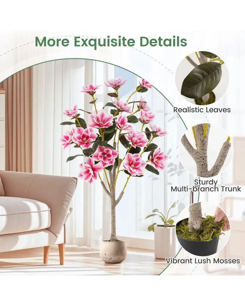 Faux Wedding Flower Plant with Elegant PEVA Leaves and Multi-branch Trunks-Pink - Pink - Faux Plants