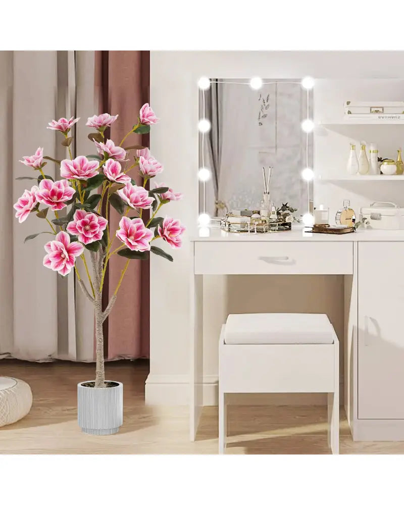 Faux Wedding Flower Plant with Elegant PEVA Leaves and Multi-branch Trunks-Pink - Pink - Faux Plants