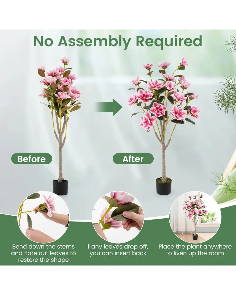 Faux Wedding Flower Plant with Elegant PEVA Leaves and Multi-branch Trunks-Pink - Pink - Faux Plants