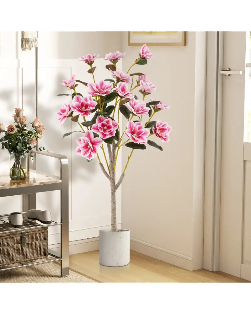 Faux Wedding Flower Plant with Elegant PEVA Leaves and Multi-branch Trunks-Pink - Pink - Faux Plants