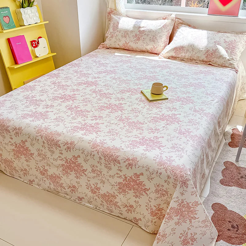 100% Cotton Flower Printed Bed Sheet – Single/Double/King Flat Sheet