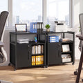 File Cabinet on Wheels with Charging Station and Cable Management Hole-Black - Black - File Cabinets