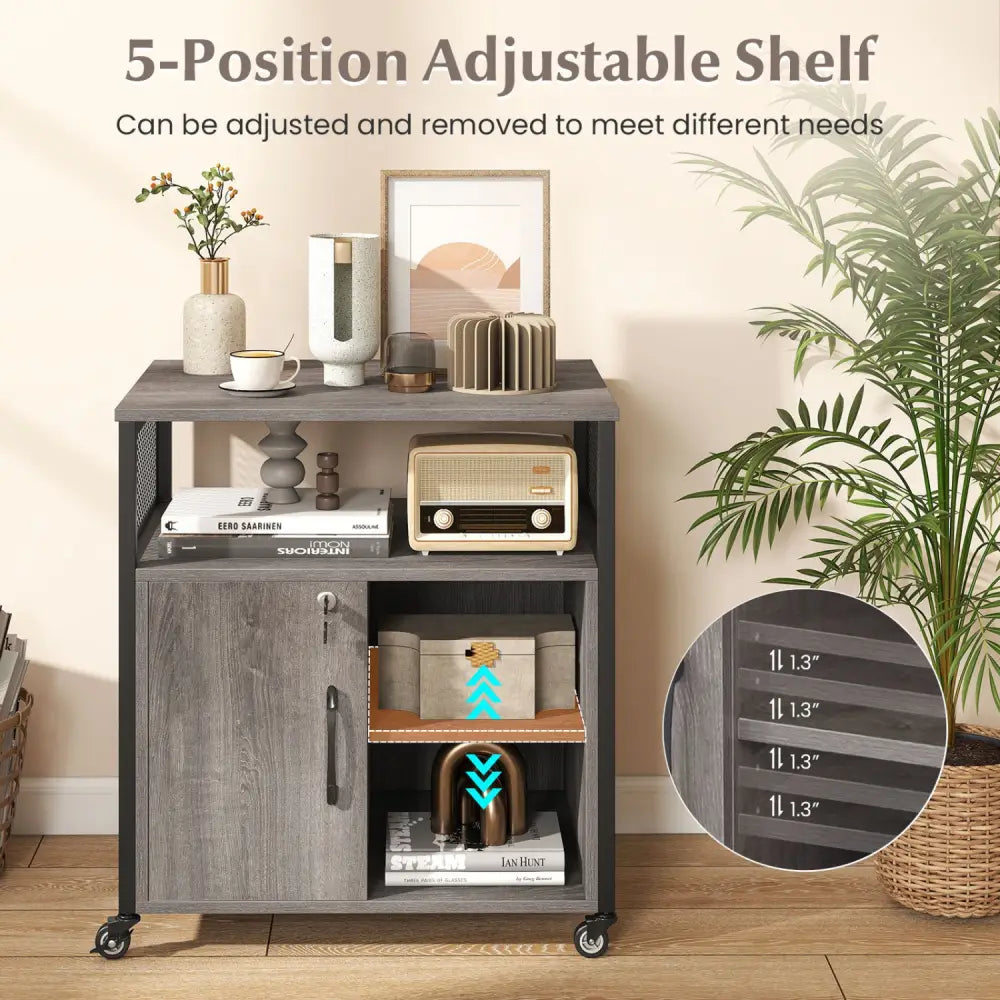 File Cabinet on Wheels with Charging Station and Cable Management Hole-Gray - Gray - File Cabinets