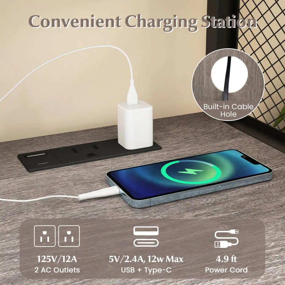 File Cabinet on Wheels with Charging Station and Cable Management Hole-Gray - Gray - File Cabinets