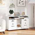 File Cabinet with Lock Mobile Lateral Filing Storage Organizer Modern Rolling Printer Stand-White - White - File