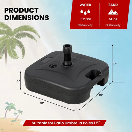 Fillable Patio Umbrella Base with Handle Fit 1.5 Inch Umbrella Poles-Black - Black - Outdoor Umbrella Bases