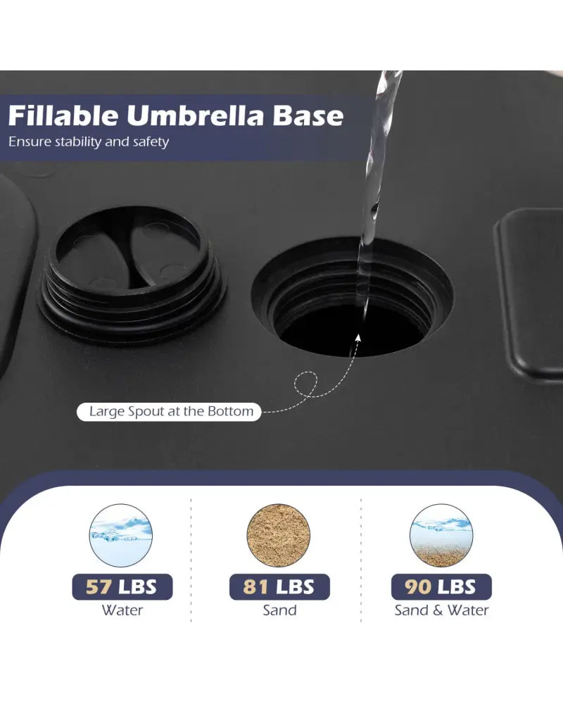 Fillable Umbrella Base 90 LBS Heavy Duty with 2 Wheels-Black - Black - Outdoor Umbrella Bases