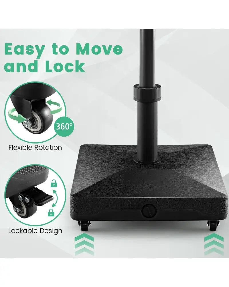 Fillable Umbrella Base Stand with Lockable Universal Wheels - Black - Outdoor Umbrella Bases