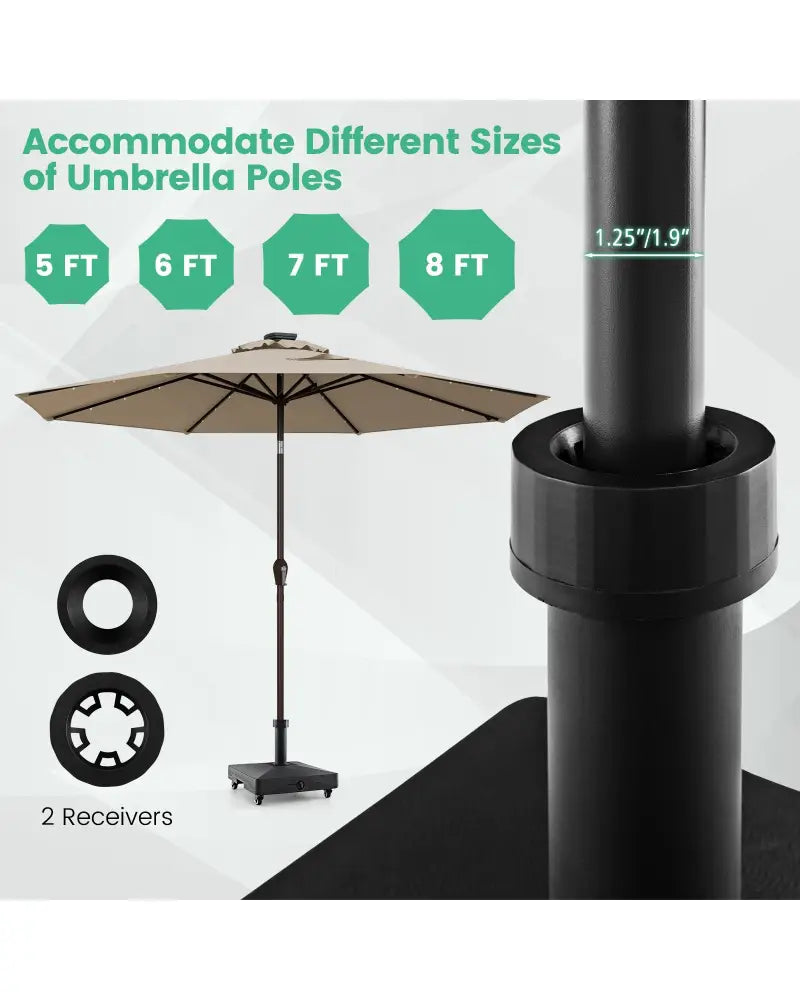 Fillable Umbrella Base Stand with Lockable Universal Wheels - Black - Outdoor Umbrella Bases