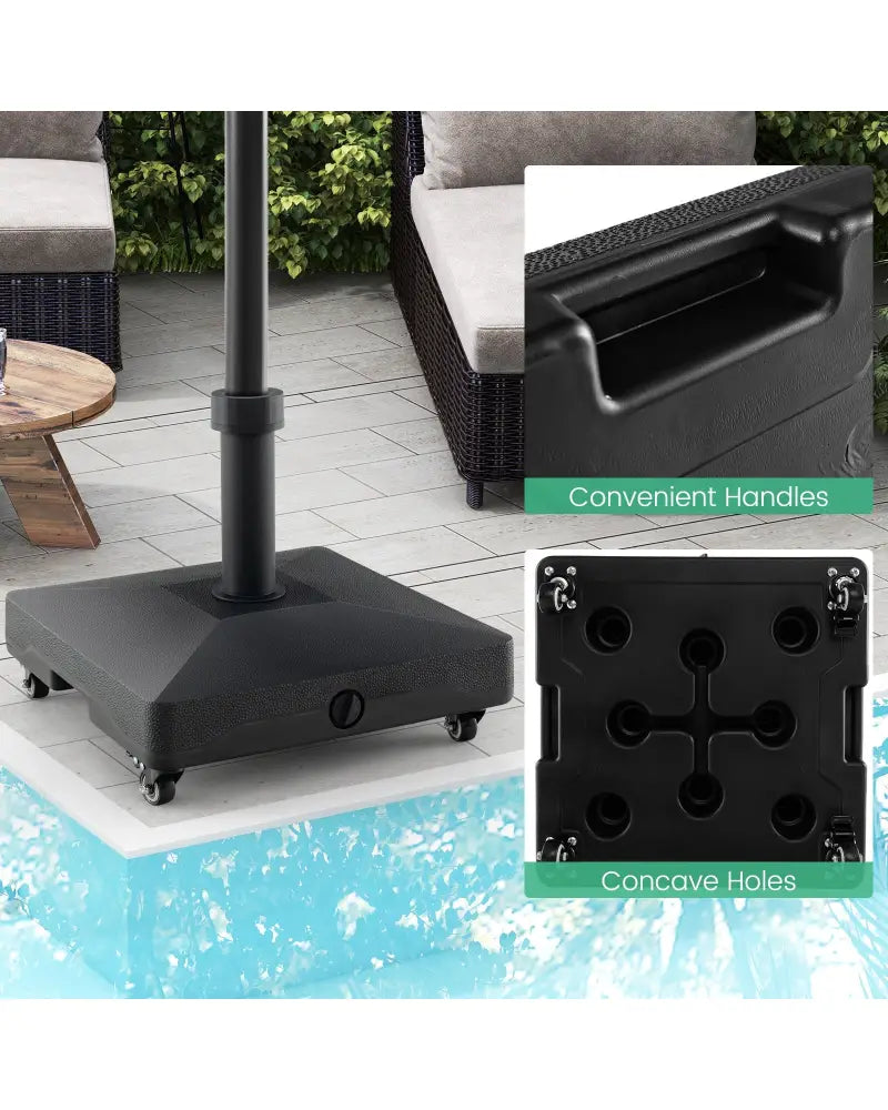 Fillable Umbrella Base Stand with Lockable Universal Wheels - Black - Outdoor Umbrella Bases