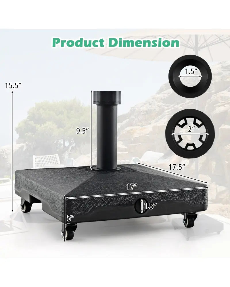 Fillable Umbrella Base Stand with Lockable Universal Wheels - Black - Outdoor Umbrella Bases