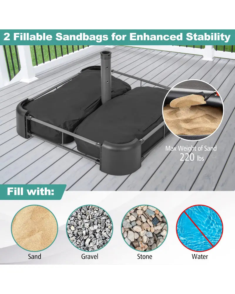 Fillable Umbrella Base with 2 Sandbags and Dust-proof Cover - Black - Outdoor Umbrella Bases