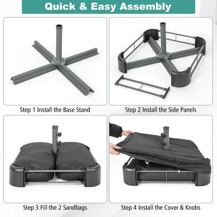 Fillable Umbrella Base with 2 Sandbags and Dust-proof Cover - Black - Outdoor Umbrella Bases