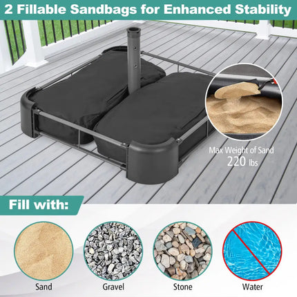 Fillable Umbrella Base with 2 Sandbags and Dust-proof Cover - Black - Outdoor Umbrella Bases