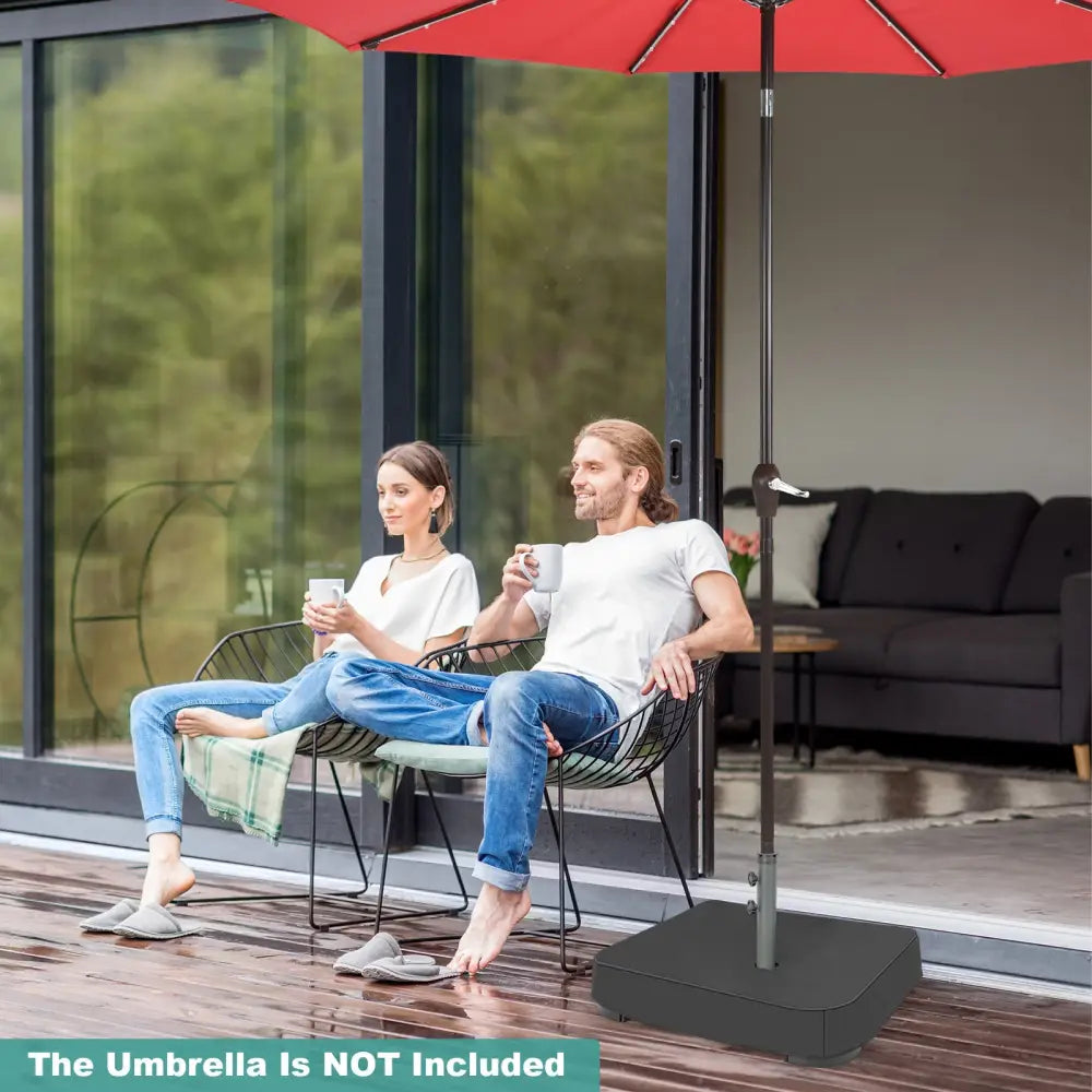 Fillable Umbrella Base with 2 Sandbags and Dust-proof Cover - Black - Outdoor Umbrella Bases
