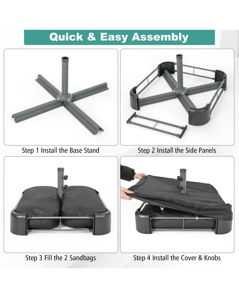 Fillable Umbrella Base with 2 Sandbags and Dust-proof Cover - Black - Outdoor Umbrella Bases