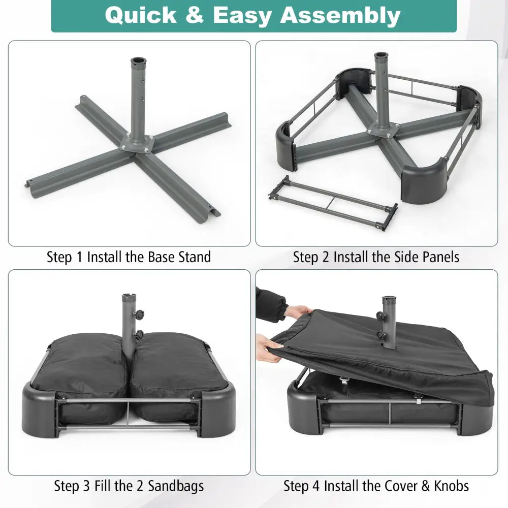 Fillable Umbrella Base with 2 Sandbags and Dust-proof Cover - Black - Outdoor Umbrella Bases