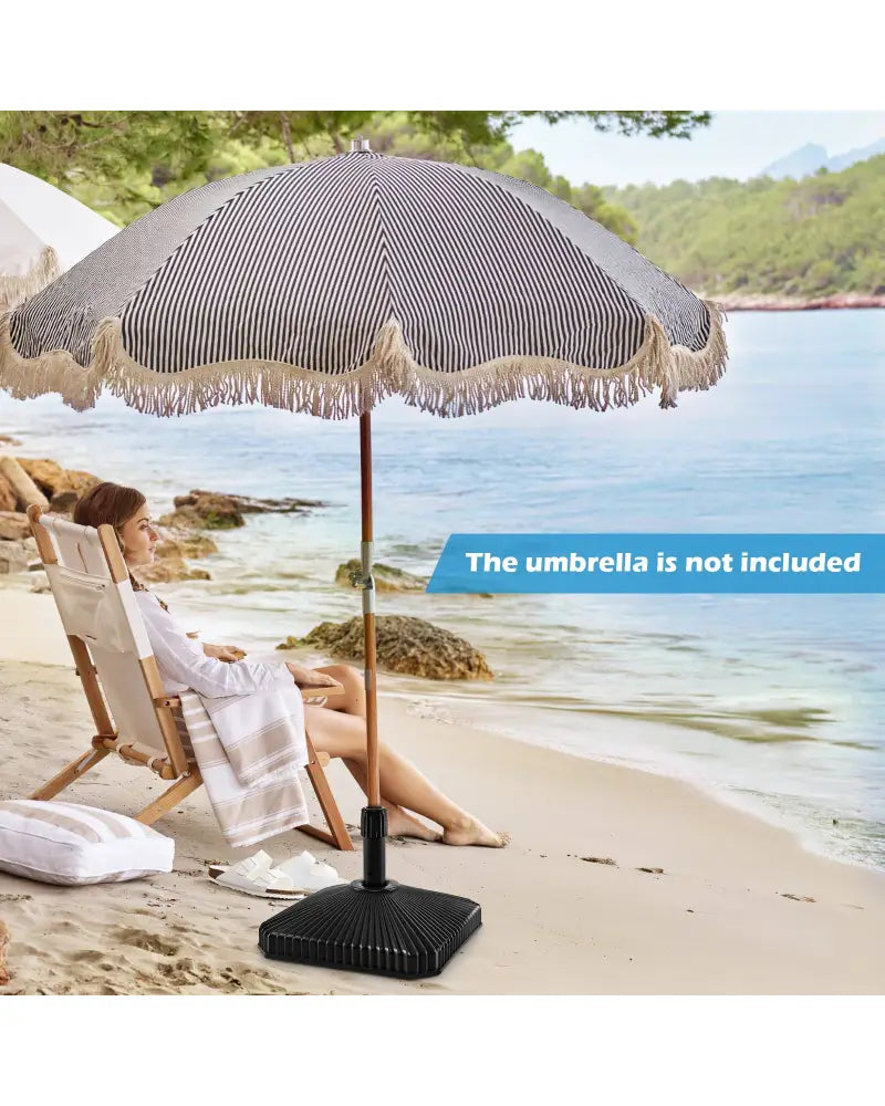 Fillable Umbrella Base with Shell Texture and 3 Coupler Sizes-Black - Black - Outdoor Umbrella Bases
