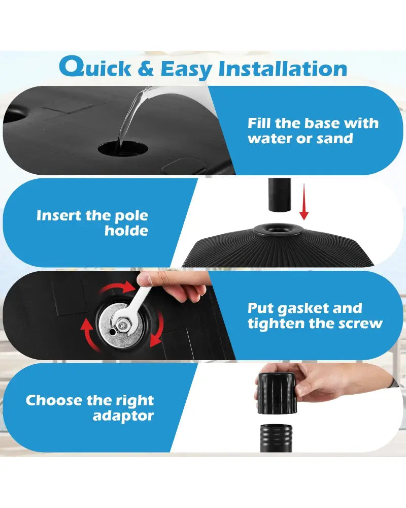 Fillable Umbrella Base with Shell Texture and 3 Coupler Sizes-Black - Black - Outdoor Umbrella Bases