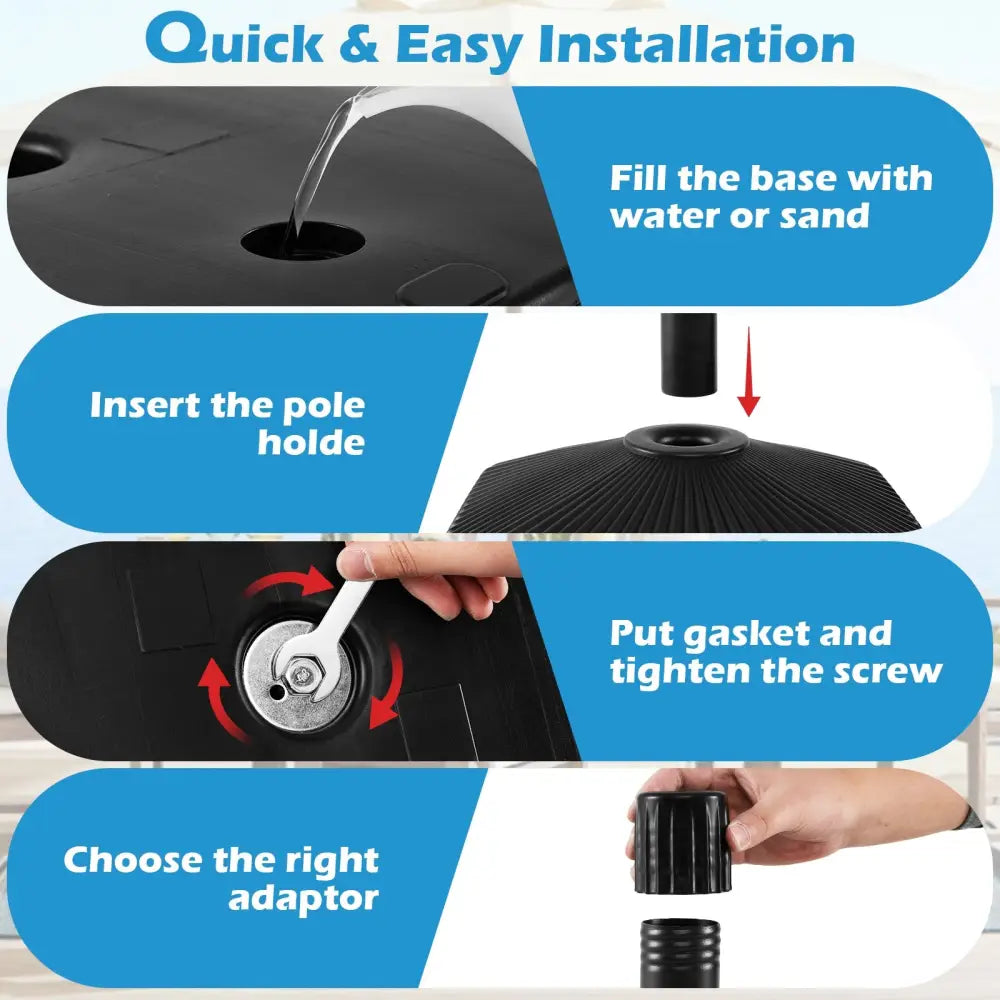 Fillable Umbrella Base with Shell Texture and 3 Coupler Sizes-Black - Black - Outdoor Umbrella Bases