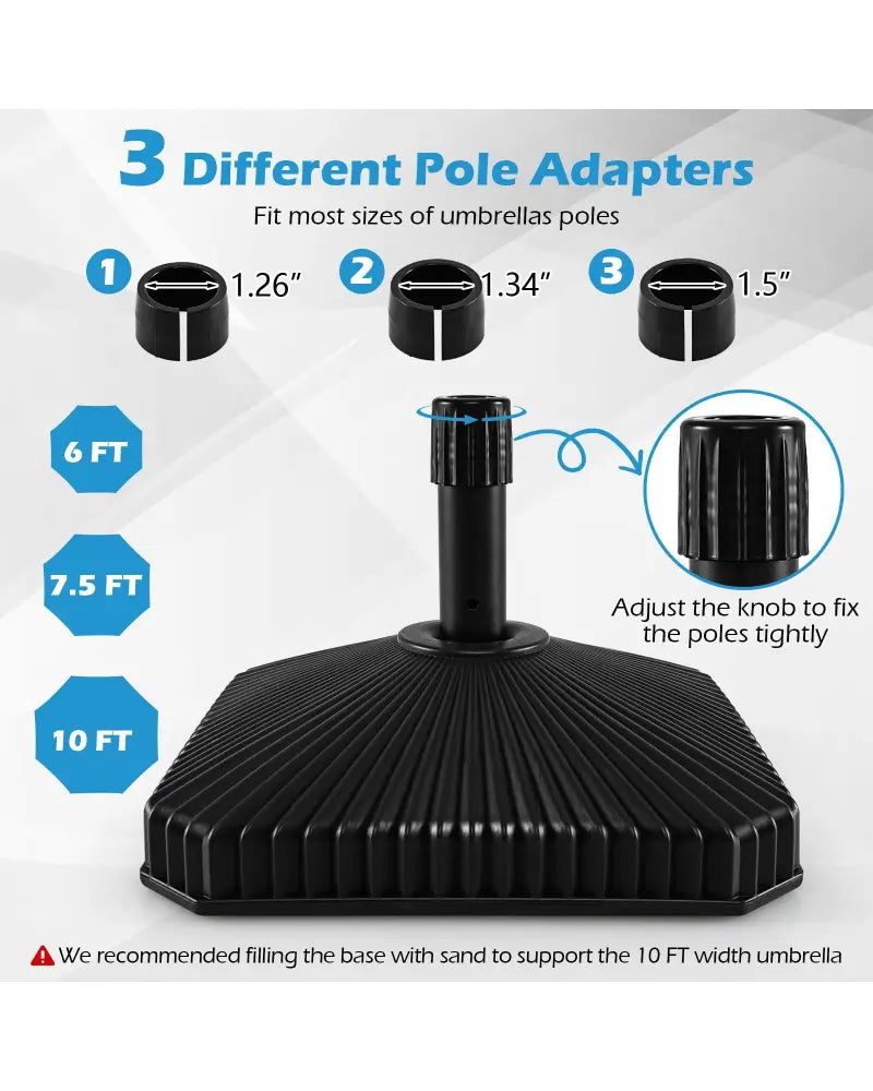 Fillable Umbrella Base with Shell Texture and 3 Coupler Sizes-Black - Black - Outdoor Umbrella Bases