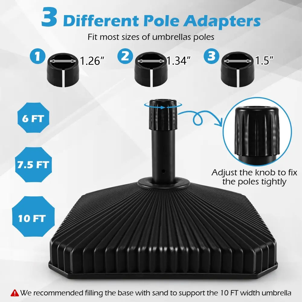 Fillable Umbrella Base with Shell Texture and 3 Coupler Sizes-Black - Black - Outdoor Umbrella Bases