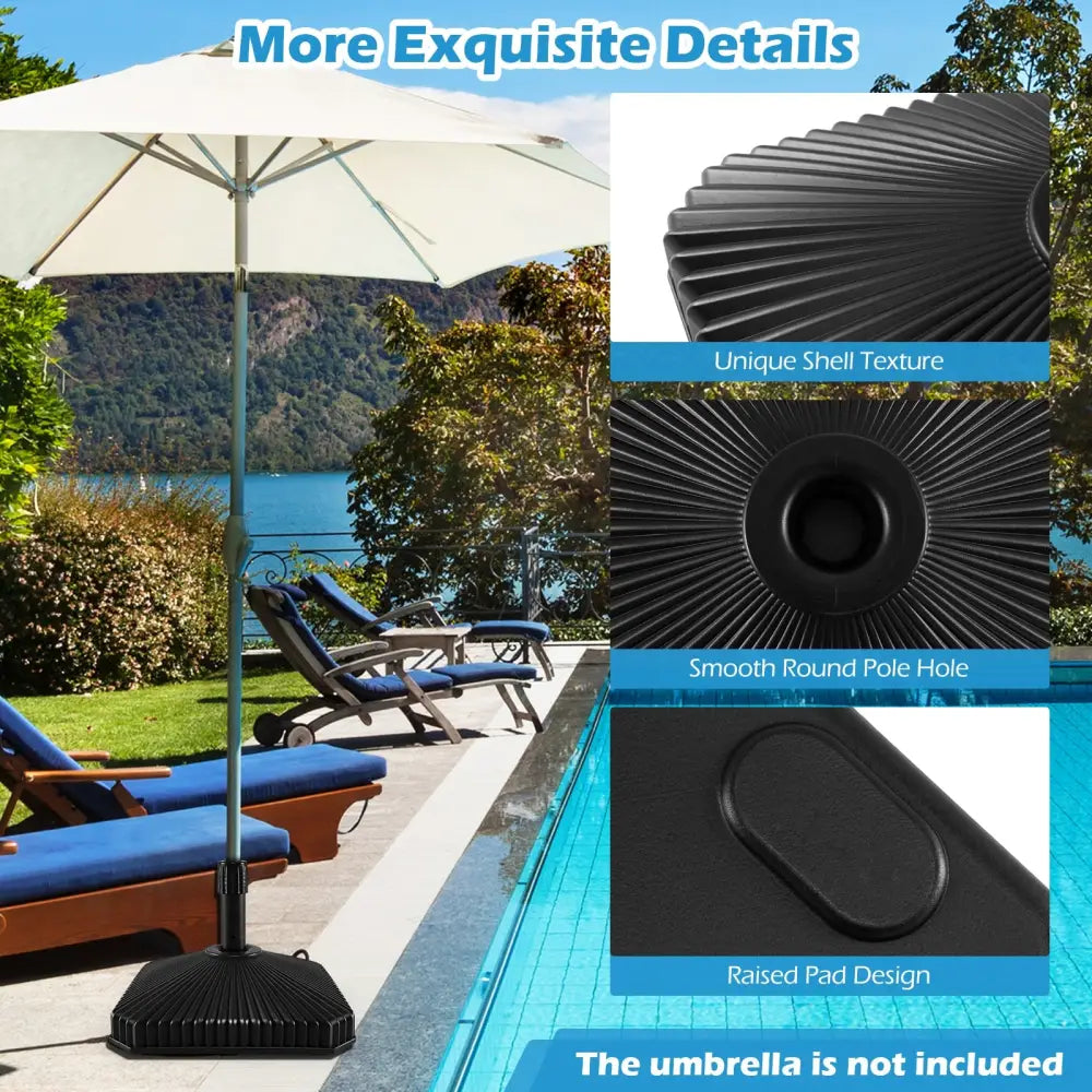 Fillable Umbrella Base with Shell Texture and 3 Coupler Sizes-Black - Black - Outdoor Umbrella Bases