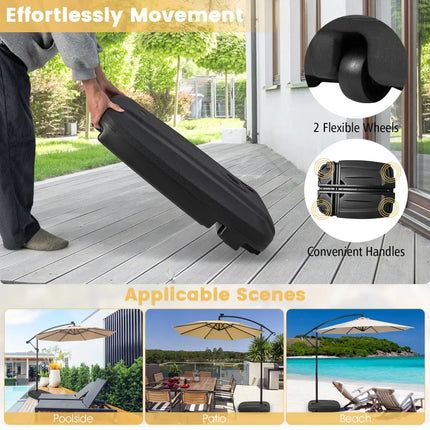 Fillable Universal Offset Umbrella Base with Cross Base and Wheels-Black - Black - Outdoor Umbrella Bases