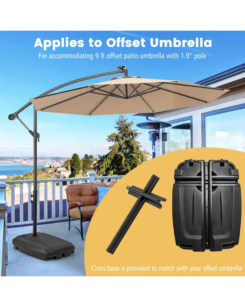 Fillable Universal Offset Umbrella Base with Cross Base and Wheels-Black - Black - Outdoor Umbrella Bases