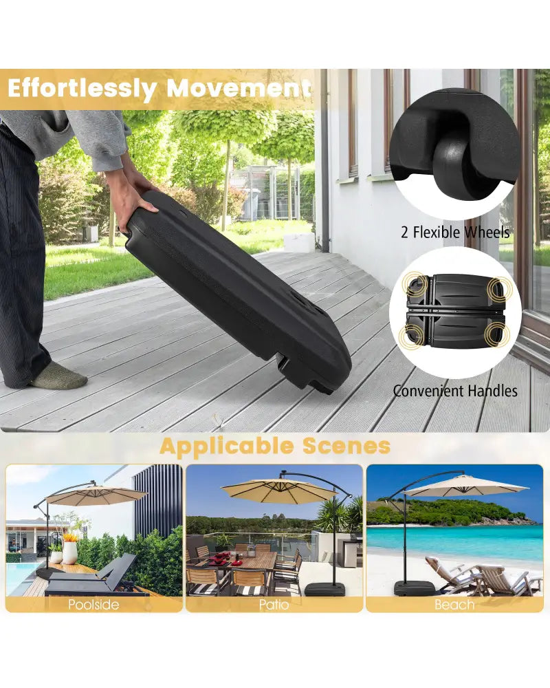 Fillable Universal Offset Umbrella Base with Cross Base and Wheels-Black - Black - Outdoor Umbrella Bases