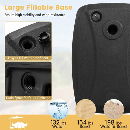 Fillable Universal Offset Umbrella Base with Cross Base and Wheels-Black - Black - Outdoor Umbrella Bases