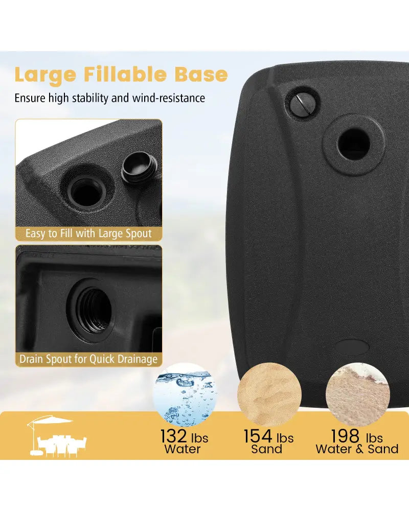 Fillable Universal Offset Umbrella Base with Cross Base and Wheels-Black - Black - Outdoor Umbrella Bases