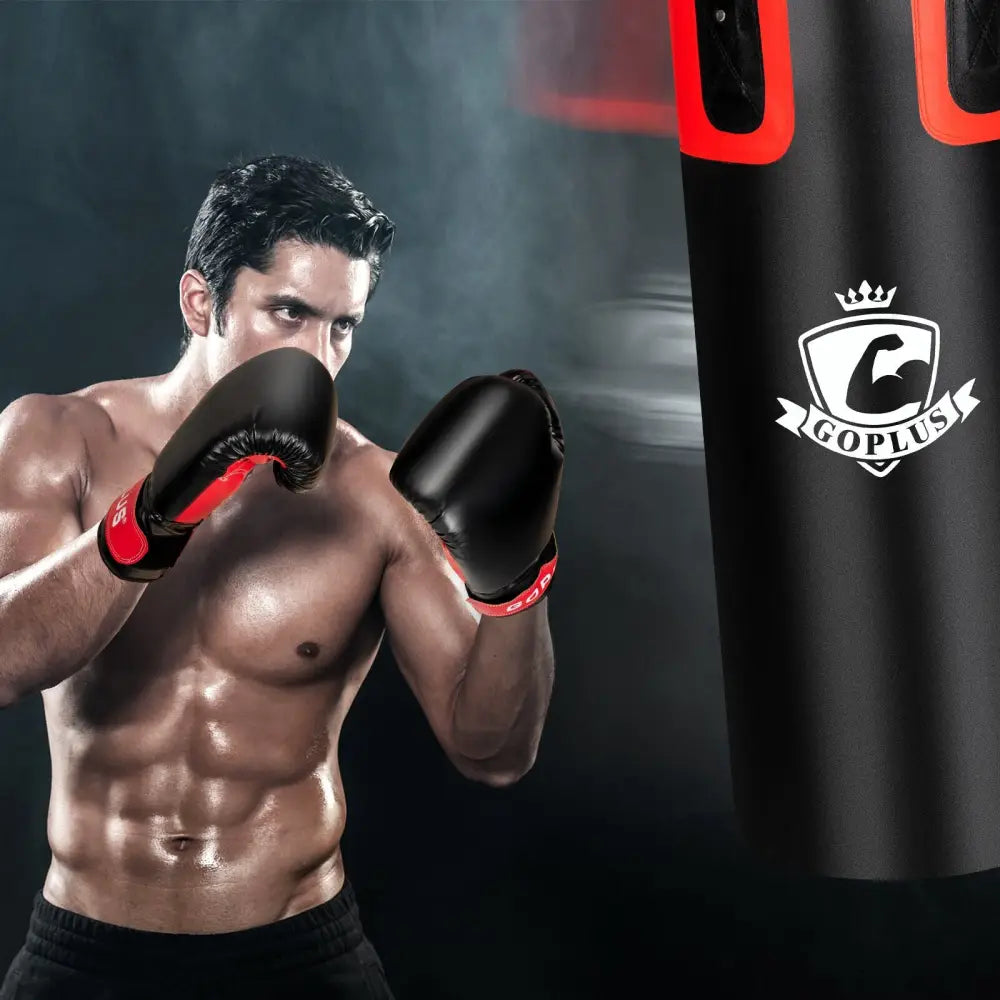 Filled Punching Bag Set for Adults- 56 lbs - Black - Boxing & Martial Arts