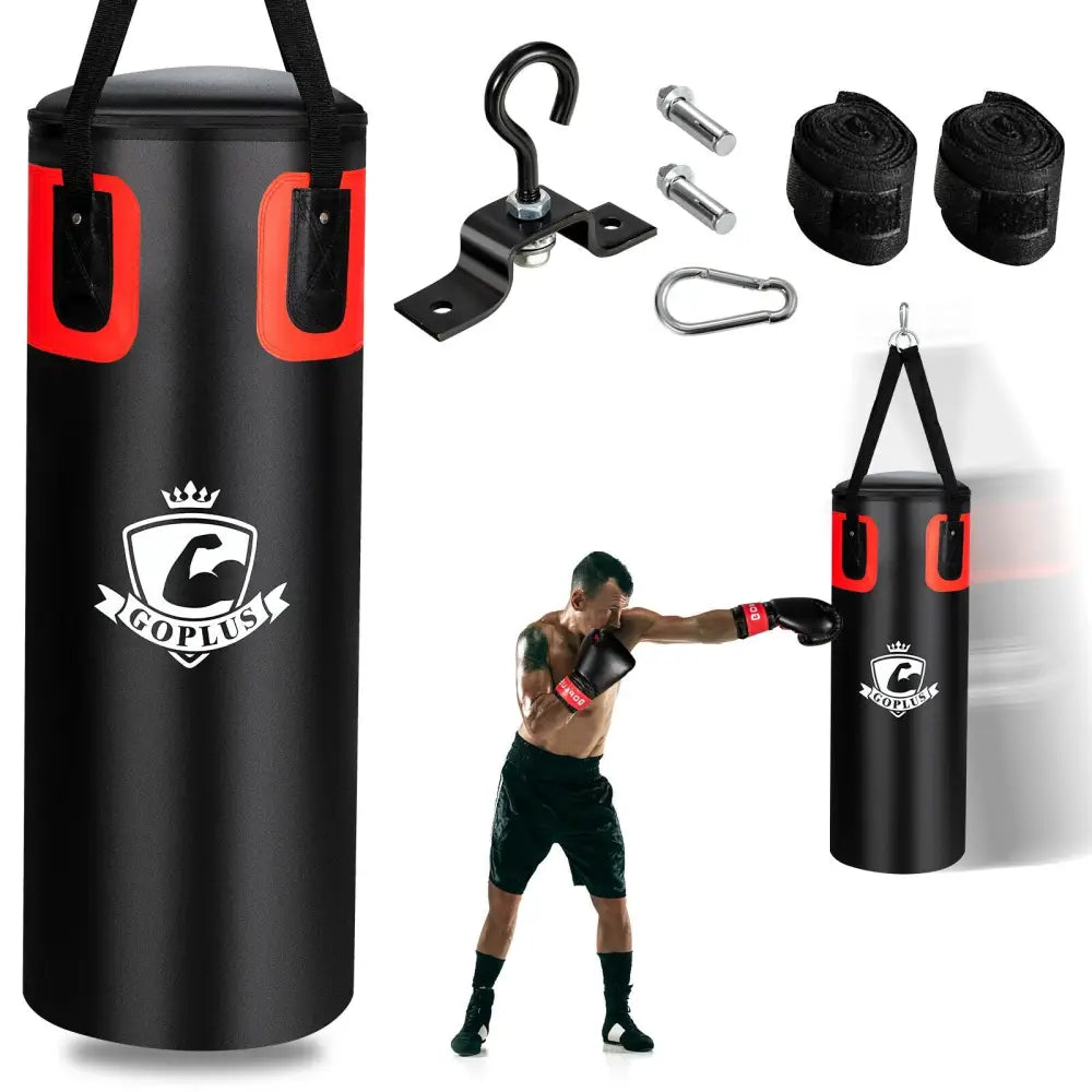 Filled Punching Bag Set for Adults- 56 lbs - Black - Boxing & Martial Arts