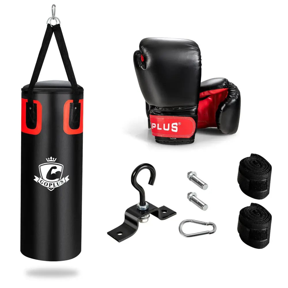 Filled Punching Bag Set for Adults- 56 lbs - Black - Boxing & Martial Arts