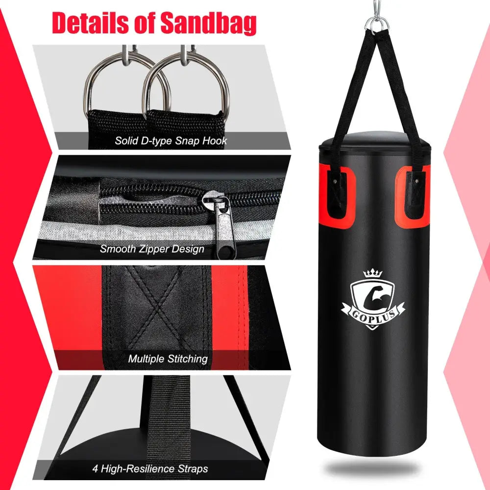 Filled Punching Bag Set for Adults- 56 lbs - Black - Boxing & Martial Arts