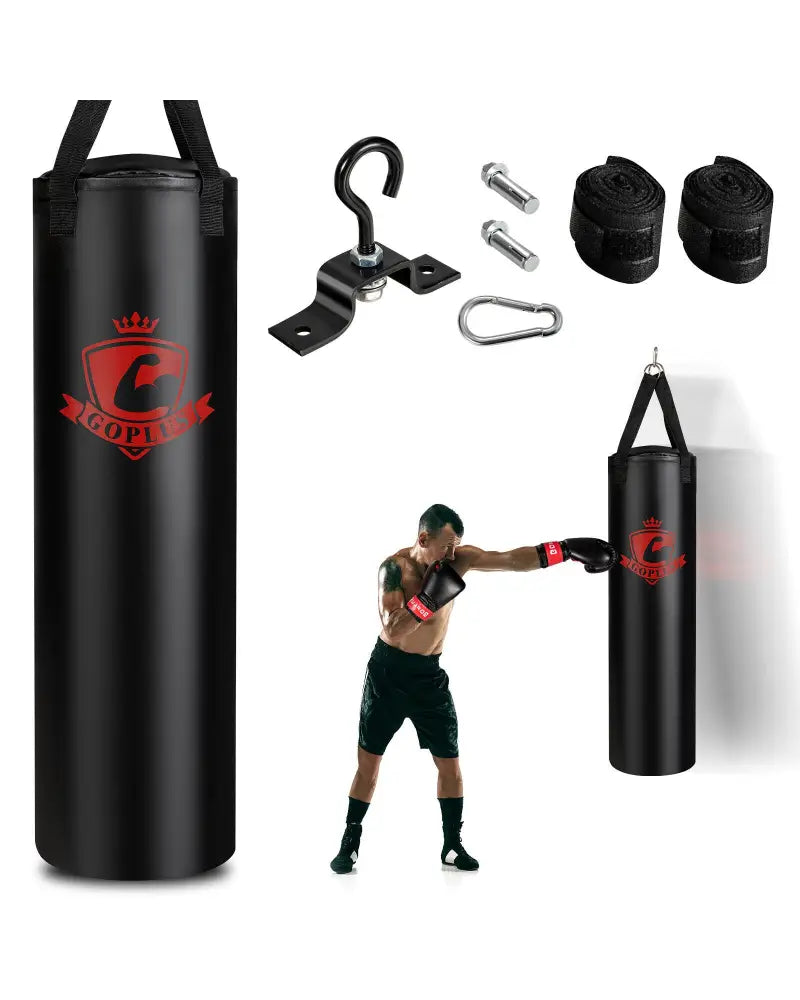 Filled Punching Bag Set with Boxing Gloves- 63 lbs - Black - Boxing & Martial Arts