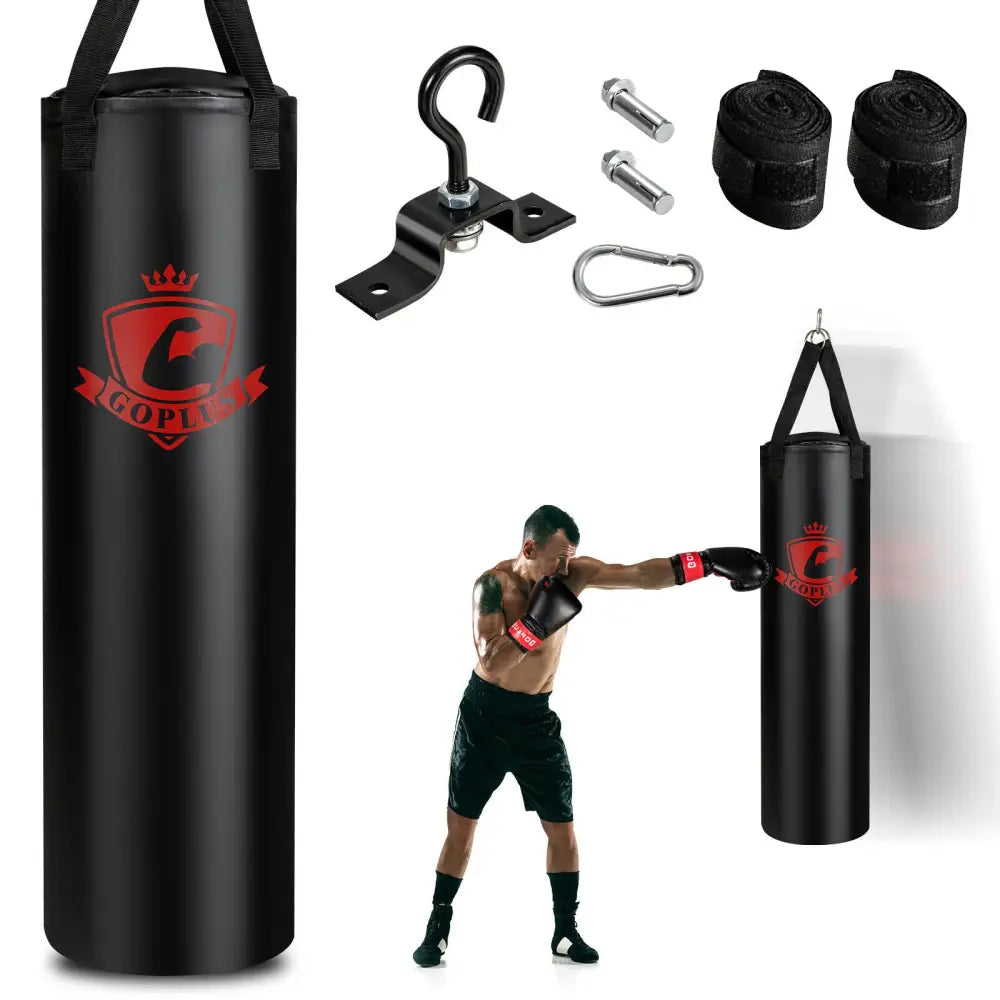 Filled Punching Bag Set with Boxing Gloves- 63 lbs - Black - Boxing & Martial Arts