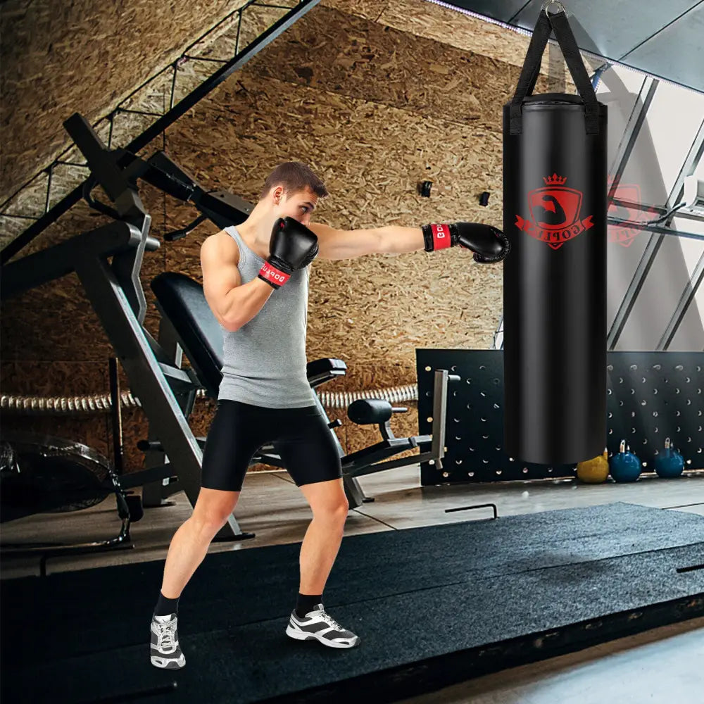 Filled Punching Bag Set with Boxing Gloves- 63 lbs - Black - Boxing & Martial Arts