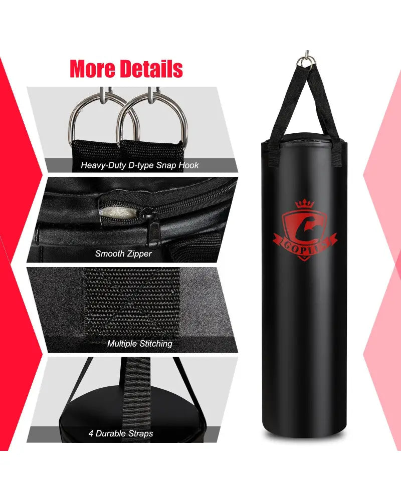 Filled Punching Bag Set with Boxing Gloves- 63 lbs - Black - Boxing & Martial Arts