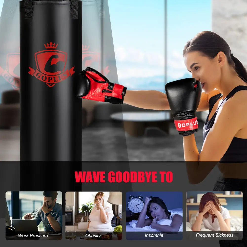 Filled Punching Bag Set with Boxing Gloves- 63 lbs - Black - Boxing & Martial Arts