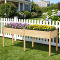 Fir Wood Outdoor Raised Garden Bed with Divider Panel and Drainage Holes-Natural - Natural - Raised Garden Beds