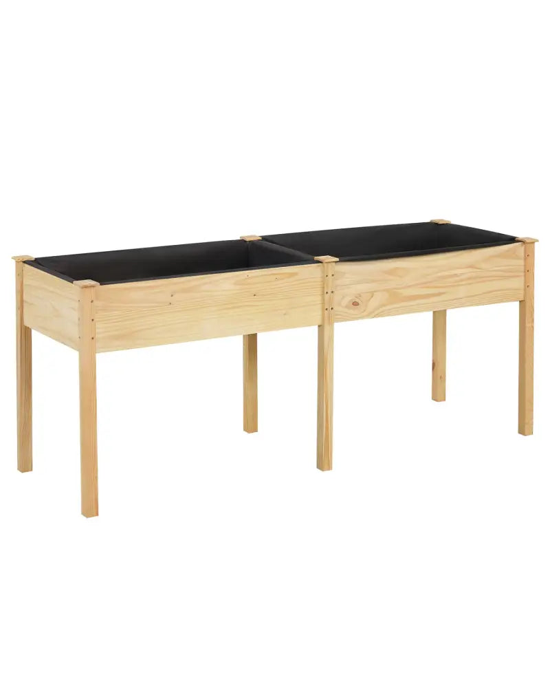 Fir Wood Outdoor Raised Garden Bed with Divider Panel and Drainage Holes-Natural - Natural - Raised Garden Beds
