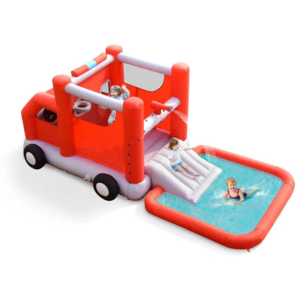 Fire Truck Themed Inflatable Castle Water Park Kids Bounce House without Blower - Inflatable Water Slides