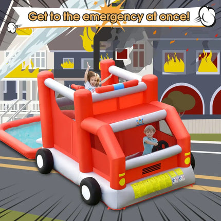 Fire Truck Themed Inflatable Castle Water Park Kids Bounce House without Blower - Inflatable Water Slides