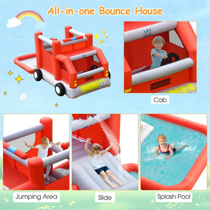 Fire Truck Themed Inflatable Castle Water Park Kids Bounce House without Blower - Inflatable Water Slides