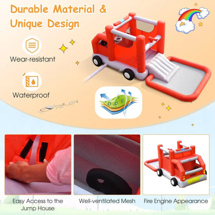Fire Truck Themed Inflatable Castle Water Park Kids Bounce House without Blower - Inflatable Water Slides