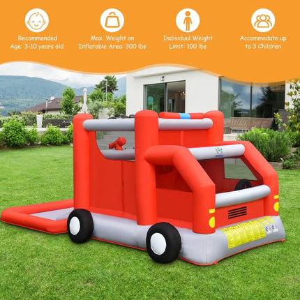 Fire Truck Themed Inflatable Castle Water Park Kids Bounce House without Blower - Inflatable Water Slides