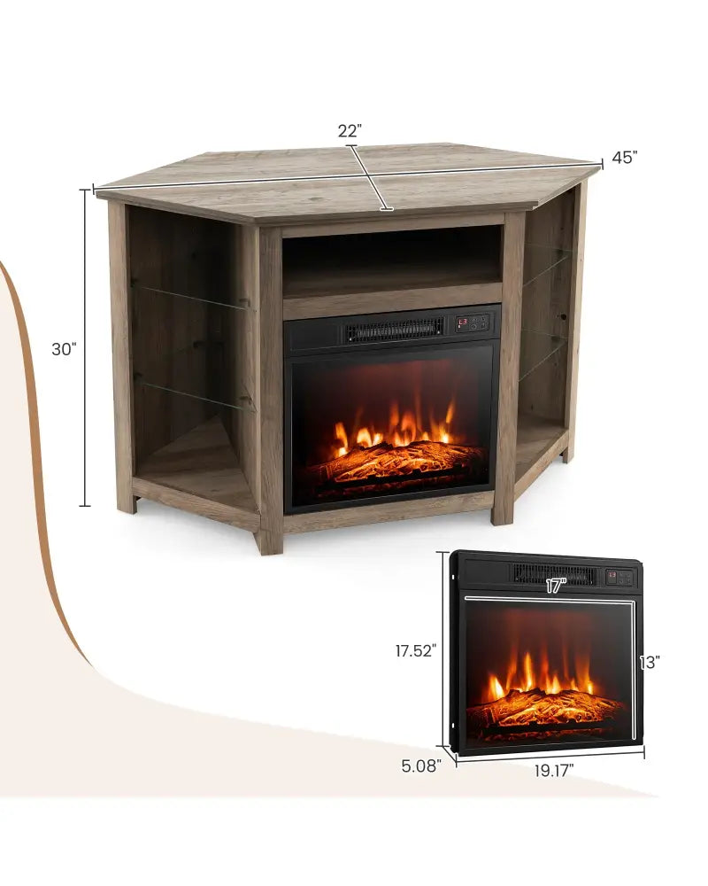 Fireplace Corner TV Stand with LED Lights and Smart APP Control for 50 Inches TV-Gray - Gray - Entertainment Centers &